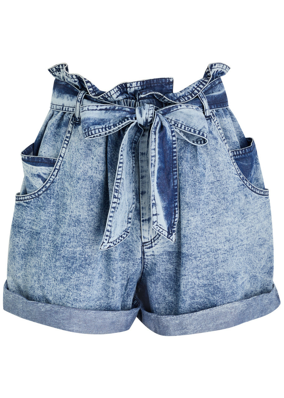 Isabel Marant étoile Pierine Belted Chambray Shorts Blue