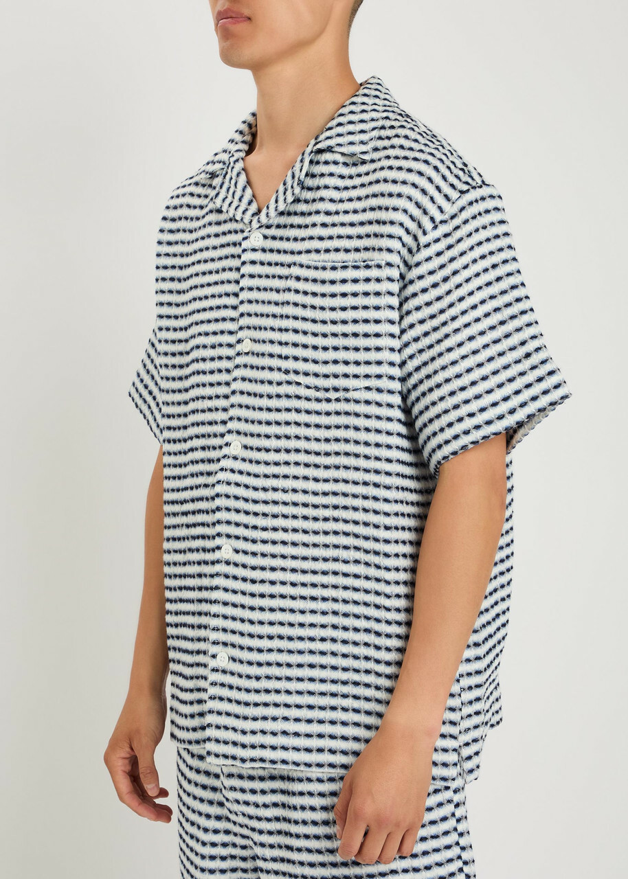 Che Textured Patterned Linen Shirt Navy