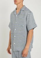 Che Textured Patterned Linen Shirt Navy