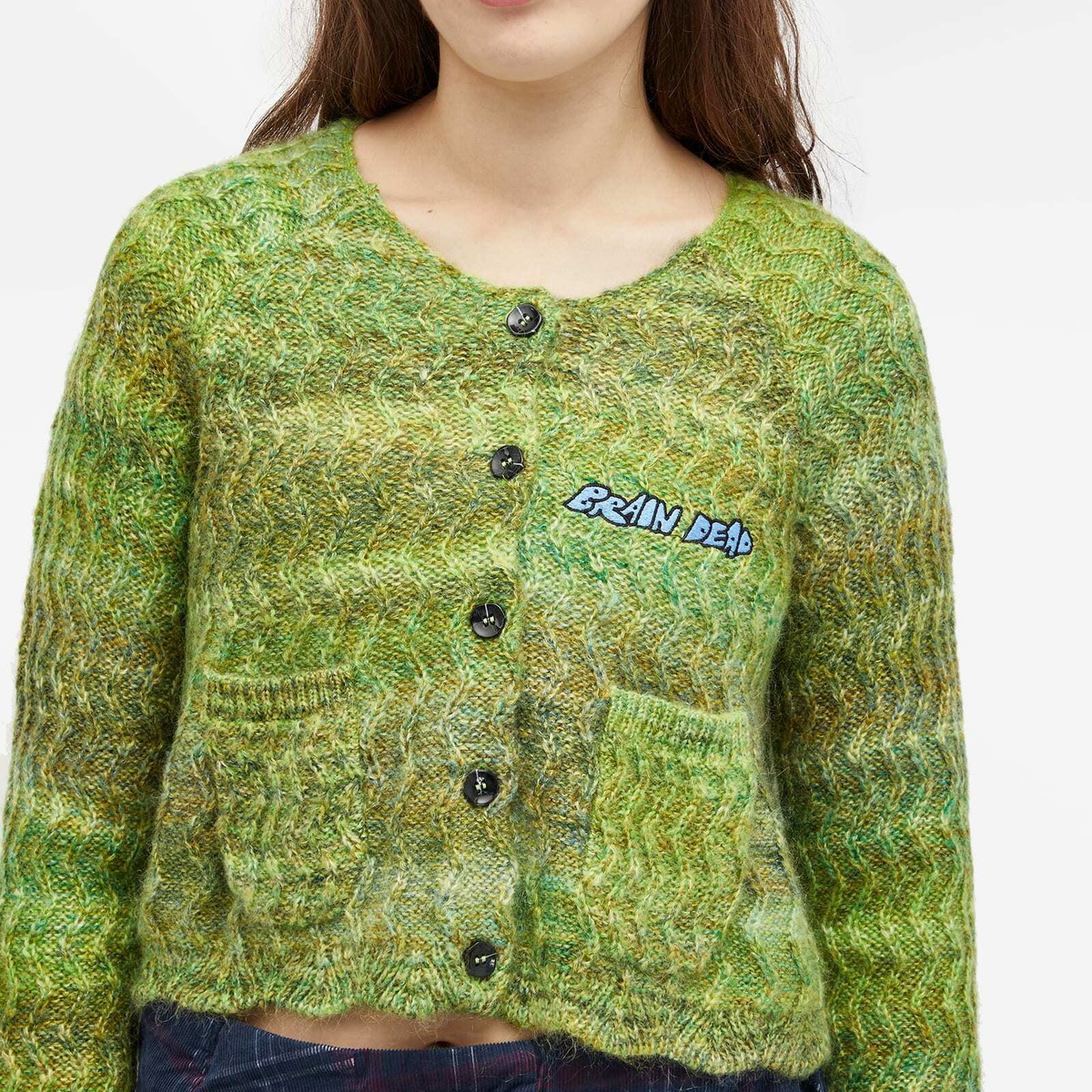 Brain Dead Women's Scalloped Cardigan in Green Multi Brain Dead