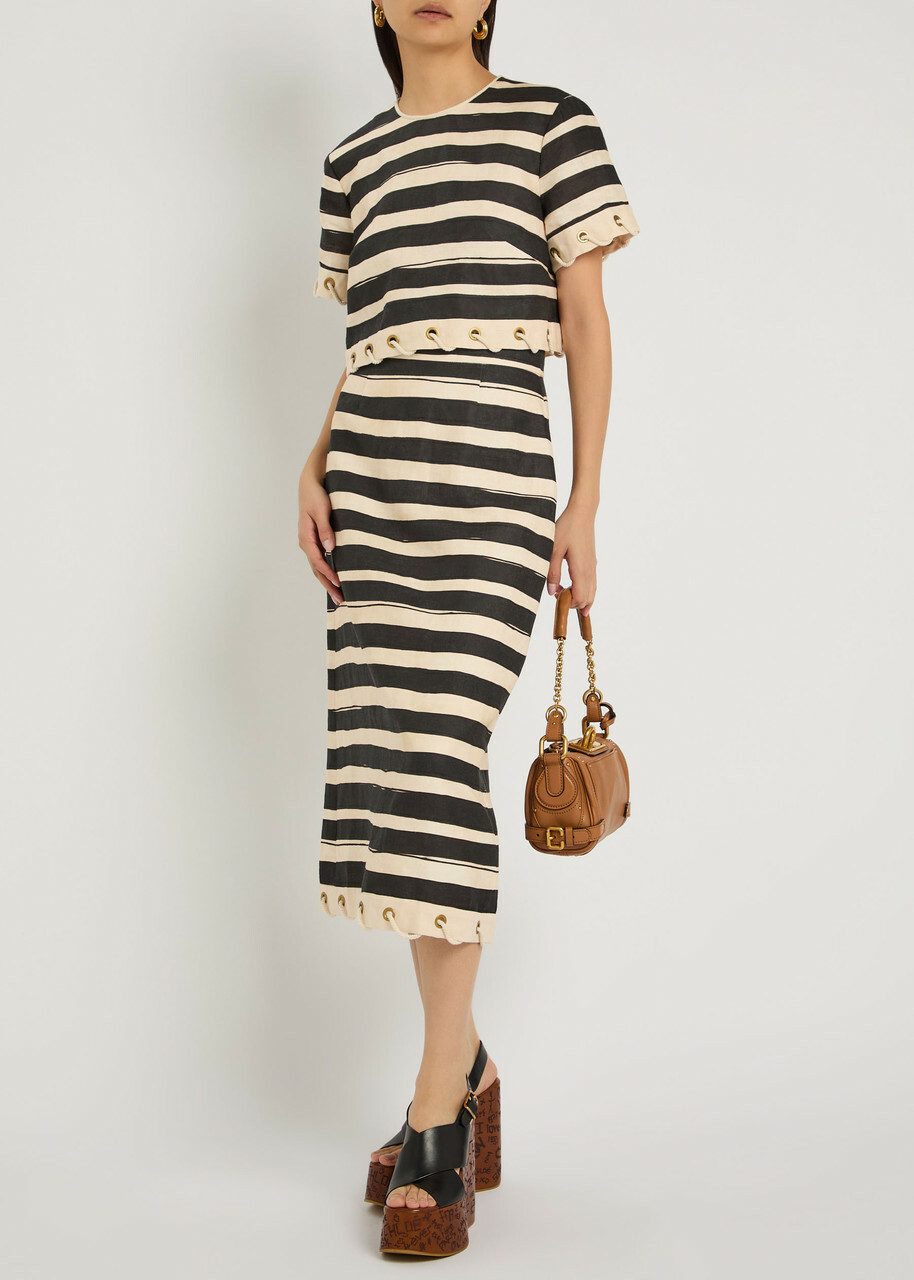 Zimmermann Rebellion Striped Linen Midi Skirt Black