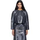 Diesel Gray Patent-Leather Cocoon Sleeve Jacket