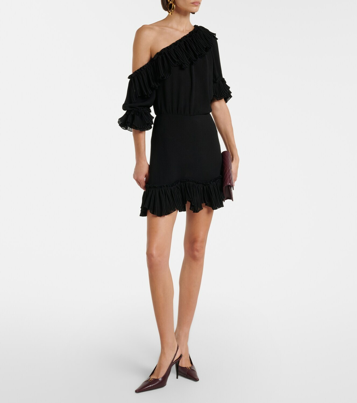 Saint Laurent Ruffled silk crepon minidress