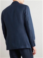 Brunello Cucinelli - Double-Breasted Herringbone Linen Suit Jacket - Blue