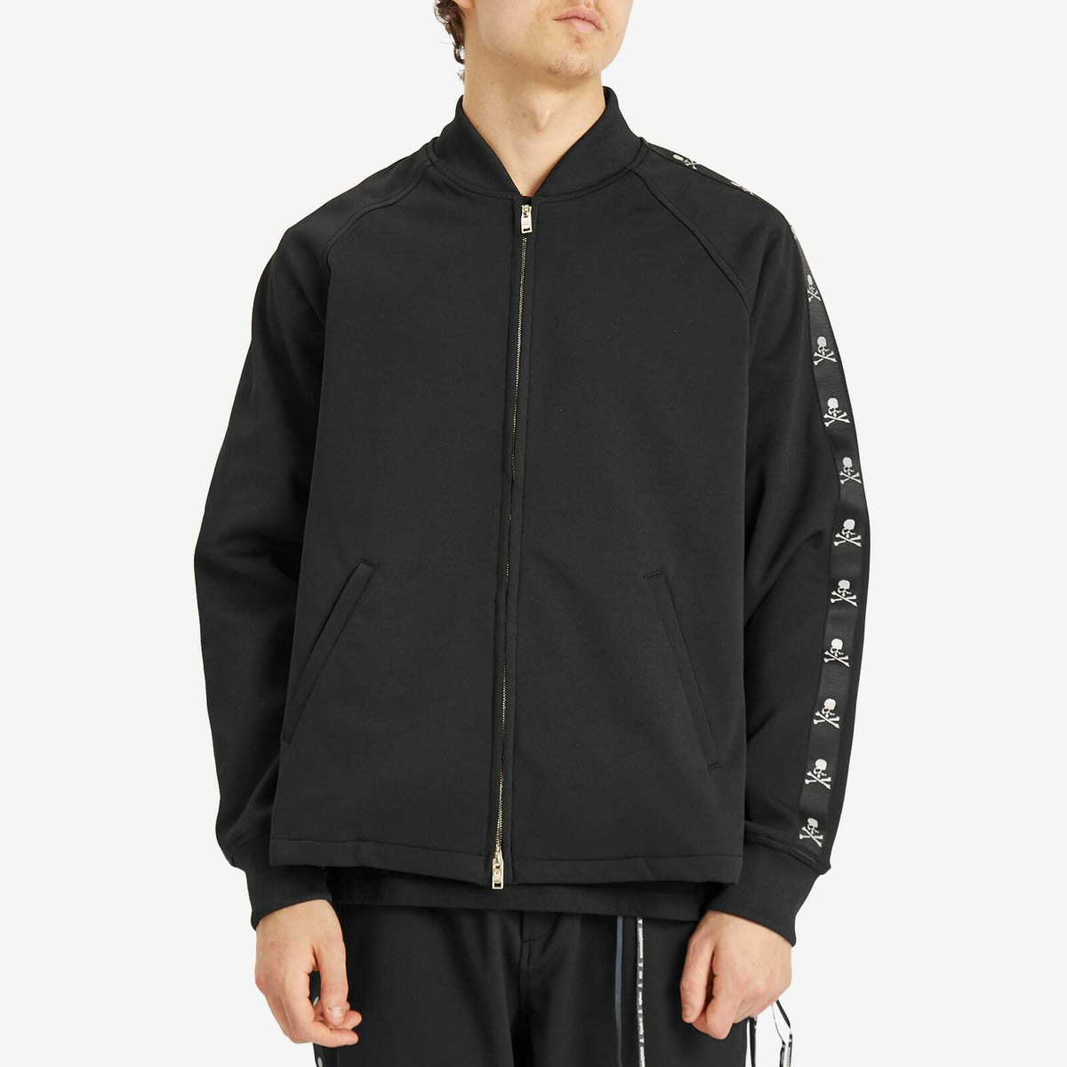 mastermind JAPAN Men's Skull Tape Jersey Zip-Up Jacket in Black