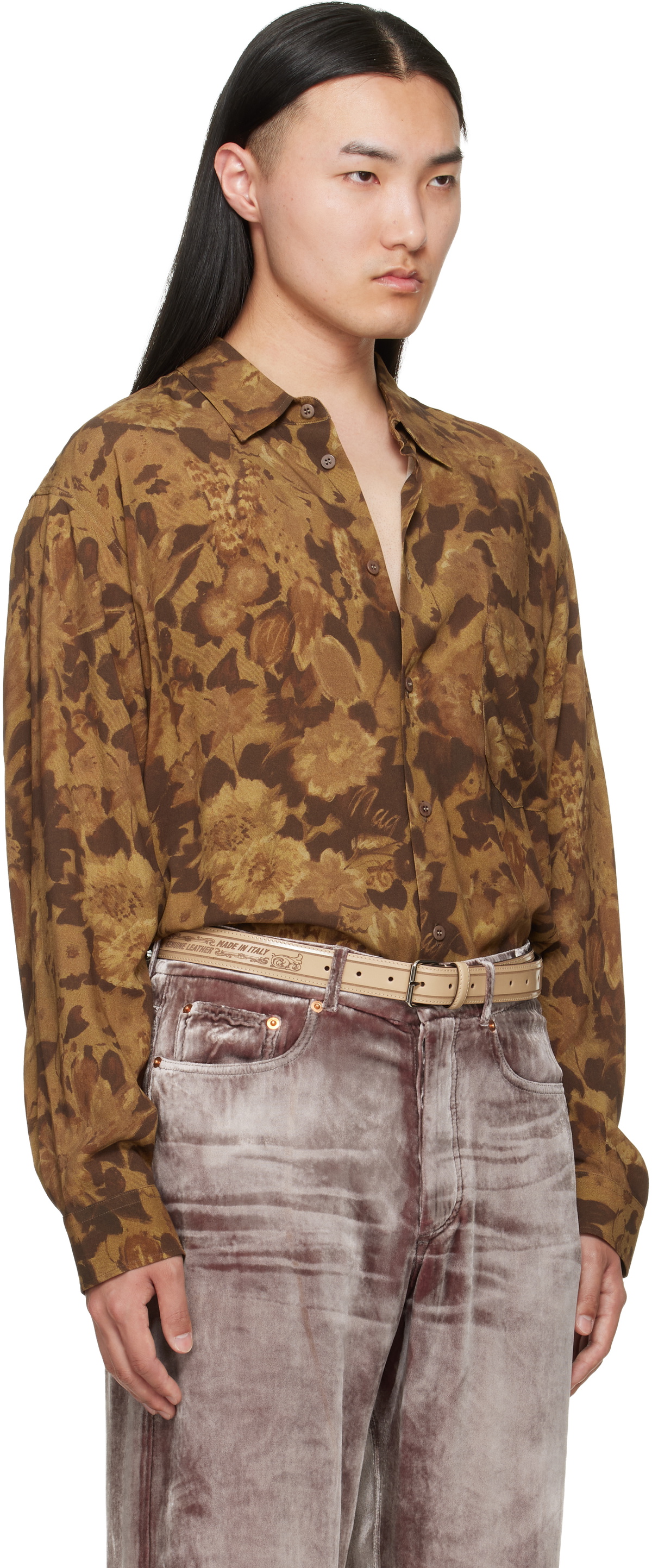 Magliano Brown Dried Flowers Long Sleeve Shirt