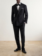Thom Sweeney - Double-Breasted Satin-Trimmed Wool-Fresco Suit Jacket - Black