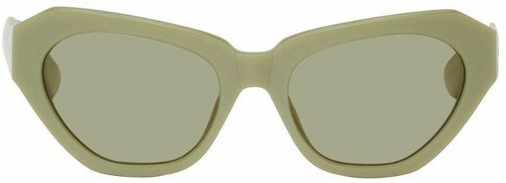 Photo: Dries Van Noten Green Linda Farrow Edition Cat-Eye Sunglasses