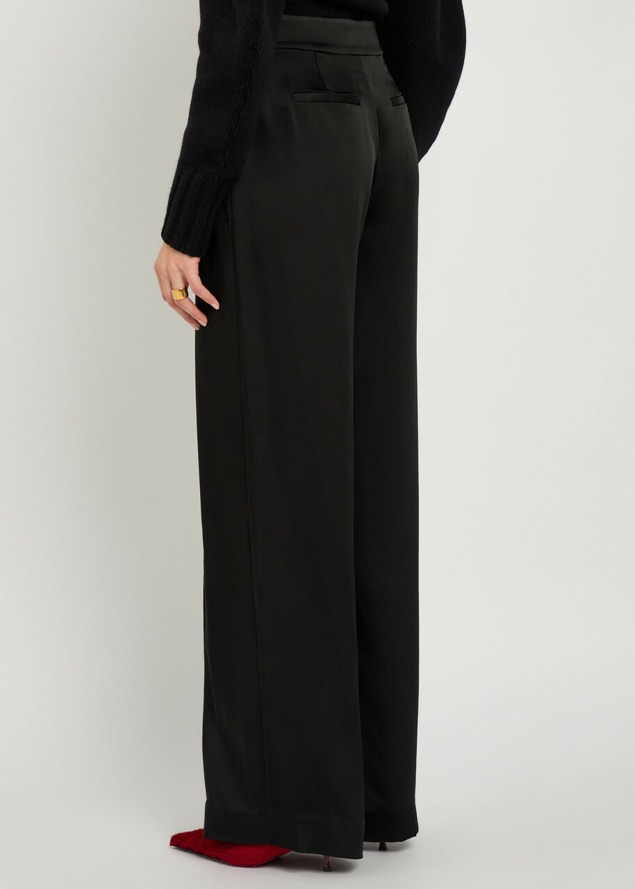 Simkhai Kyra Wide-leg Satin Trousers Black