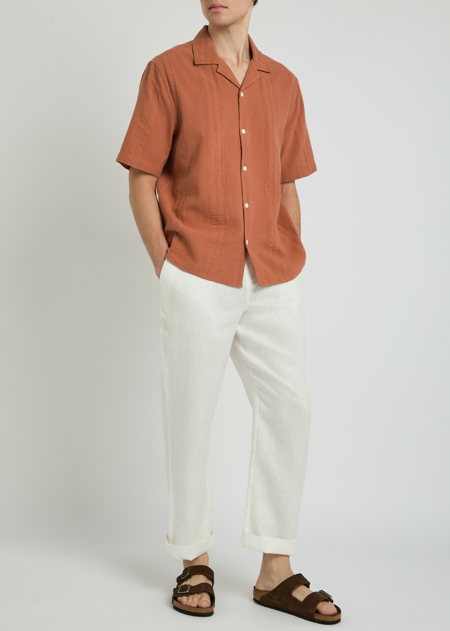 Wax London Didcot Seersucker Shirt Orange