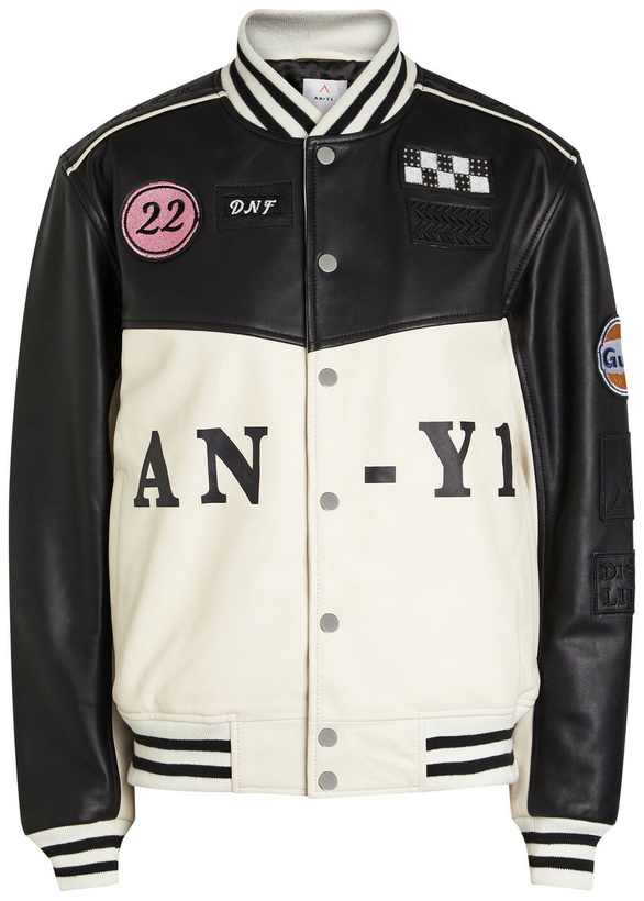 Photo: AN-Y1 Unisex Quilted Appliquéd Leather Jacket Black And White