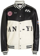 AN-Y1 Unisex Quilted Appliquéd Leather Jacket Black And White