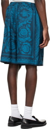 Versace Blue Barocco Silk Shorts