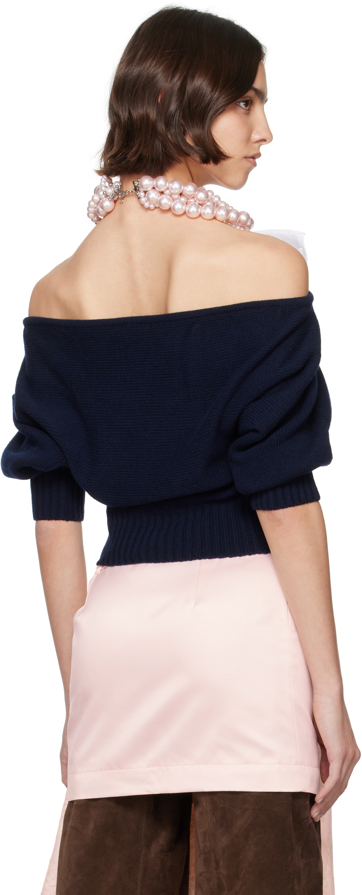 ALL-IN Navy Suspended Necklace Sweater