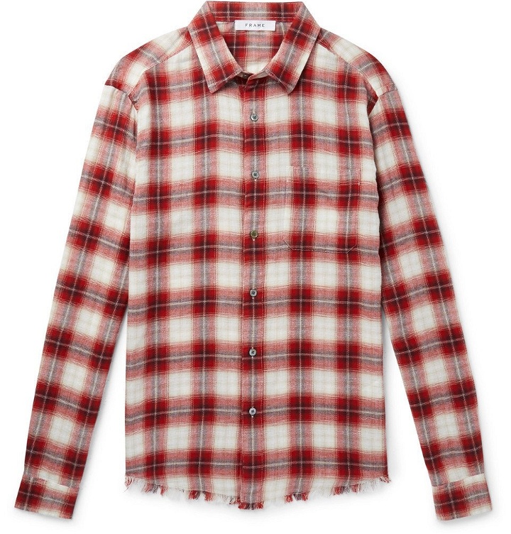 Photo: FRAME - Distressed Checked Cotton-Flannel Shirt - Men - Red