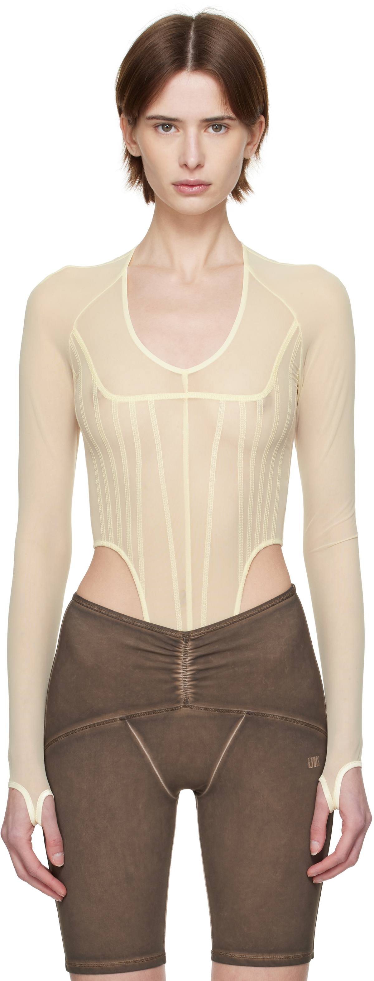 KNWLS Yellow Haze Mesh Bodysuit