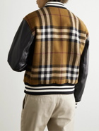 Burberry - Checked Wool-Blend and Full-Grain Leather Varsity Jacket - Brown