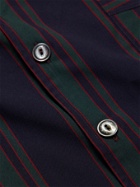 L.E.J - Camp-Collar Striped Cotton and Silk-Blend Shirt - Blue