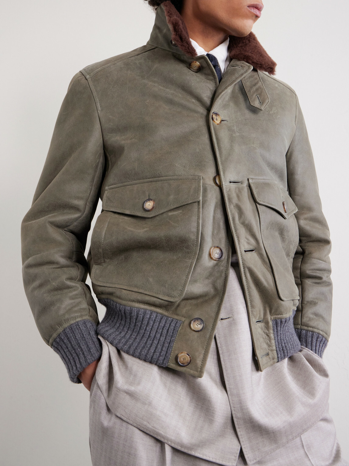 Brunello Cucinelli - Shearling Bomber Jacket - Green