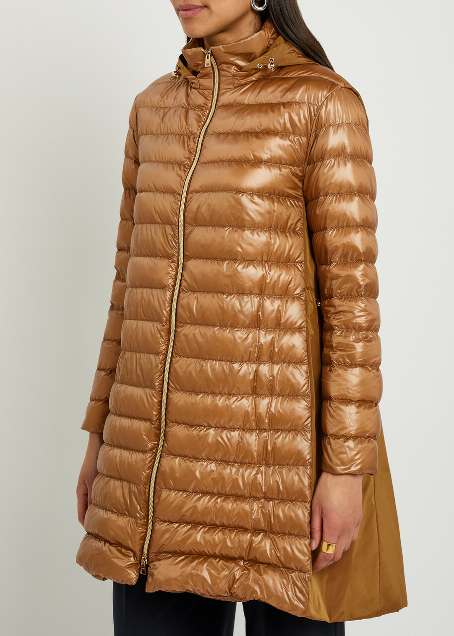 Herno Panelled Padded Hooded Shell Jacket Camel