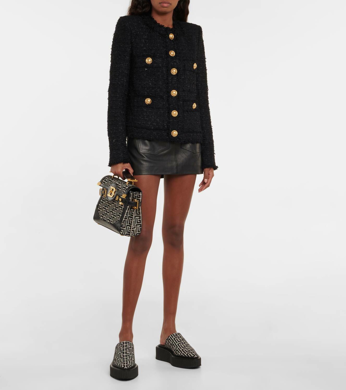 Balmain Monogram canvas platform slippers
