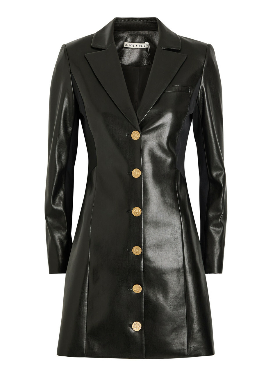 Alice + Olivia Michelle Faux Leather Mini Blazer Dress Black