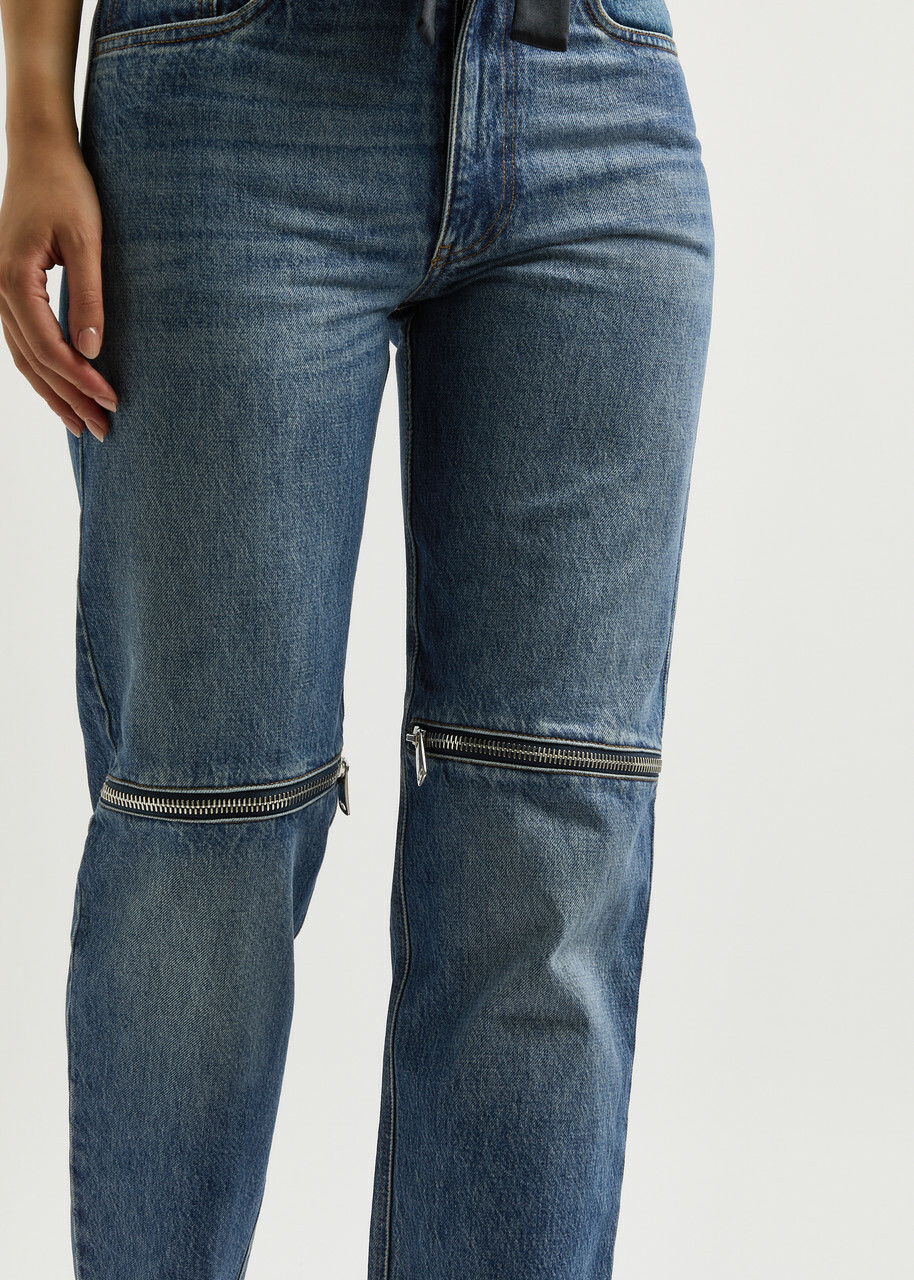 Coperni Zip-appliquéd Tapered-leg Jeans Blue