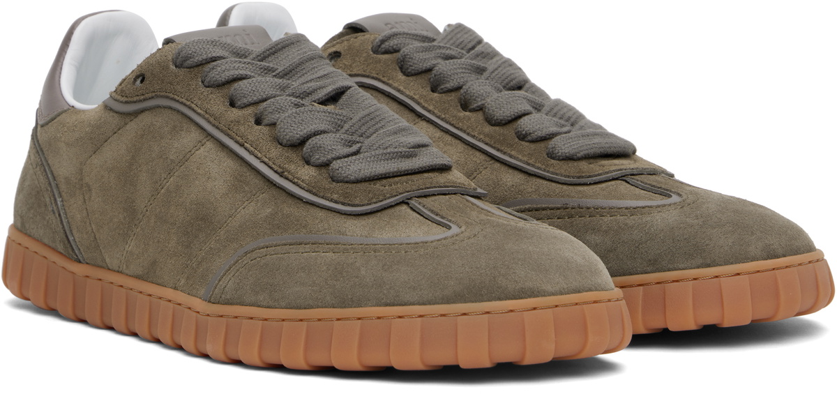 AMI Paris Taupe Leather Low Top Step Sneakers