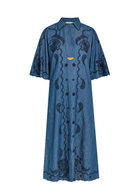 Zimmermann Aster Embroidered Denim Midi Dress Blue
