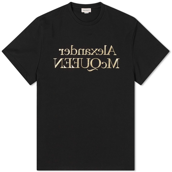 Photo: Alexander McQueen Men's Reflected Foil Logo T-Shirt in Black/Gold
