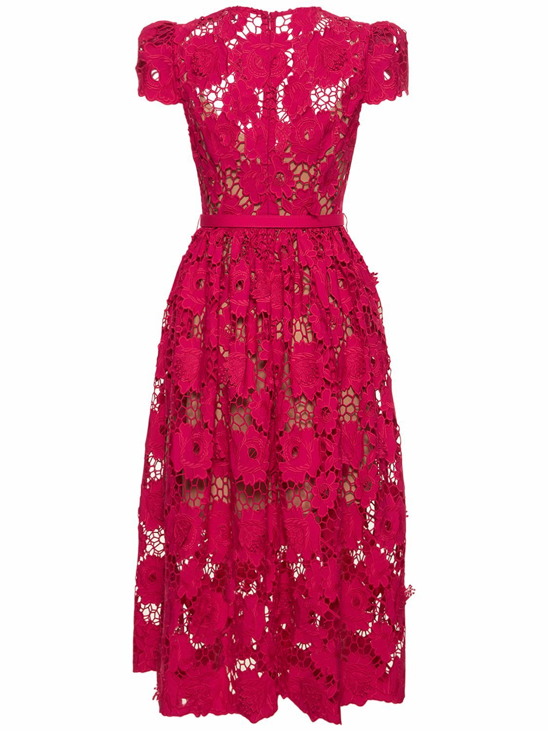 SELF-PORTRAIT ワンピース Lace-trimmed cotton midi 925432 Self-Portrait Cotton Guipure-Lace Midi Dress - UK 6 | Coggles
