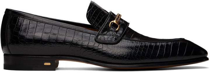 Photo: TOM FORD Black Printed Croc Bailey Chain Loafers