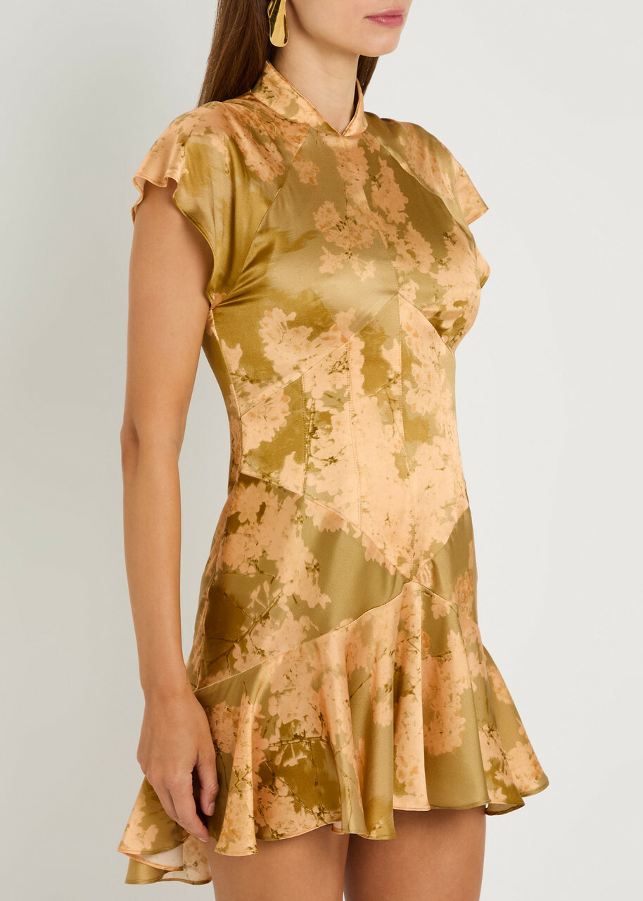 DE LA Vali Alizee Floral Print Silk-blend Mini Dress Green De La Vali