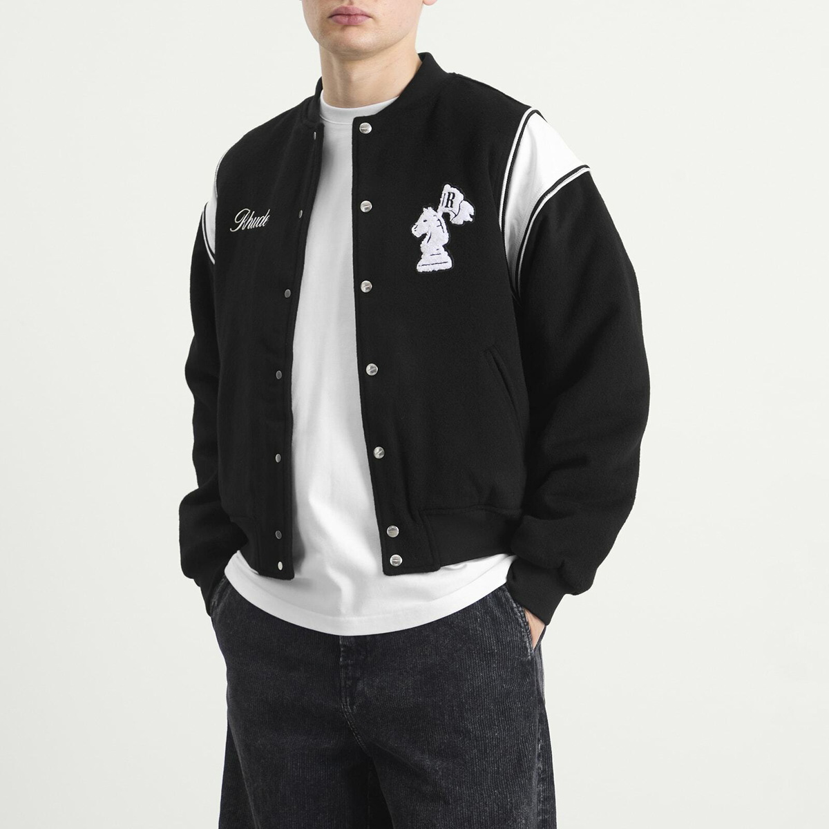 Rhude Men's Regista Bomber Jacket in Black/White/Gold