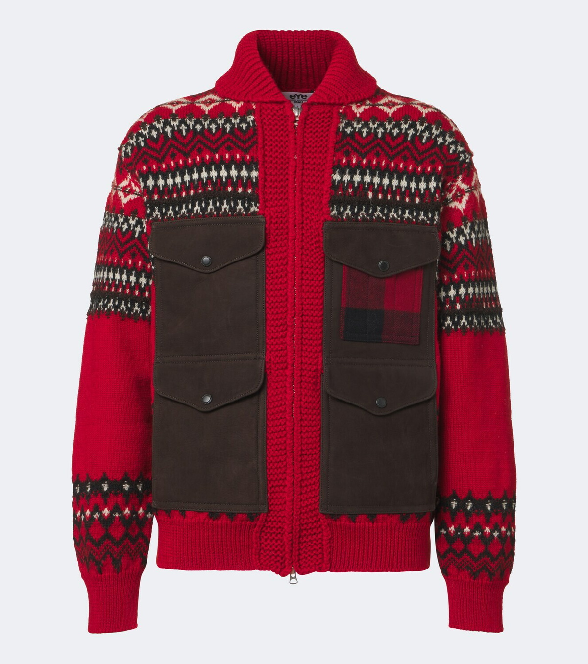 Junya Watanabe Suede-trimmed wool zip-up cardigan