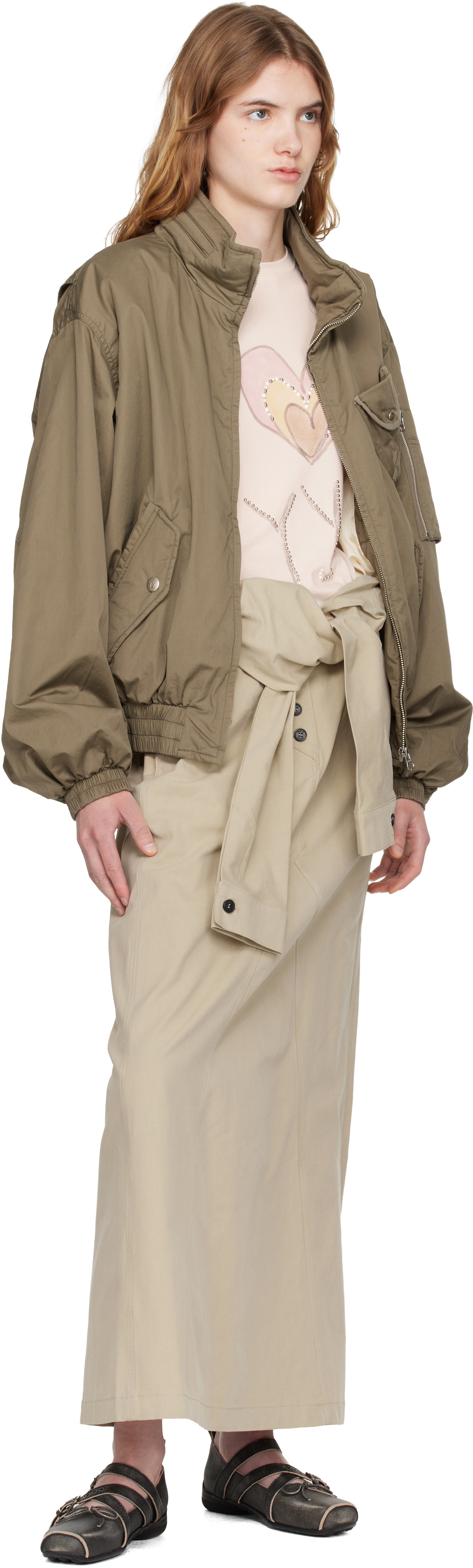OPEN YY Beige Wrap Trench Midi Skirt