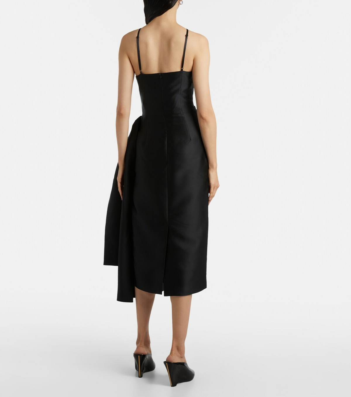 Shushu/Tong Bow-detail wool-blend satin midi dress