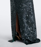Erdem Draped floral-appliqué sequined gown