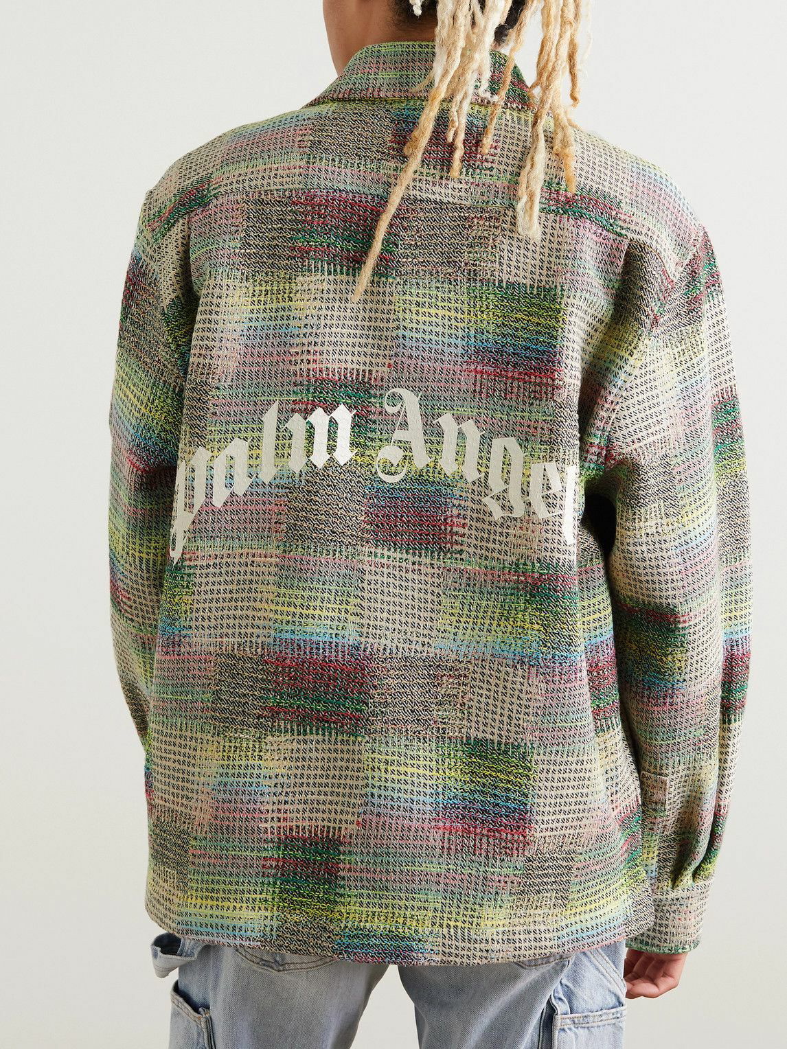 PALM ANGELS Logo-Print Checked Cotton-Blend Twill Overshirt for Men in 2023