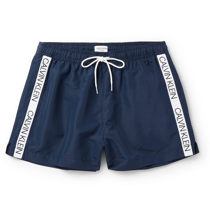 Photo: Calvin Klein Underwear - Short-Length Logo Jacquard-Trimmed Swim Shorts - Blue
