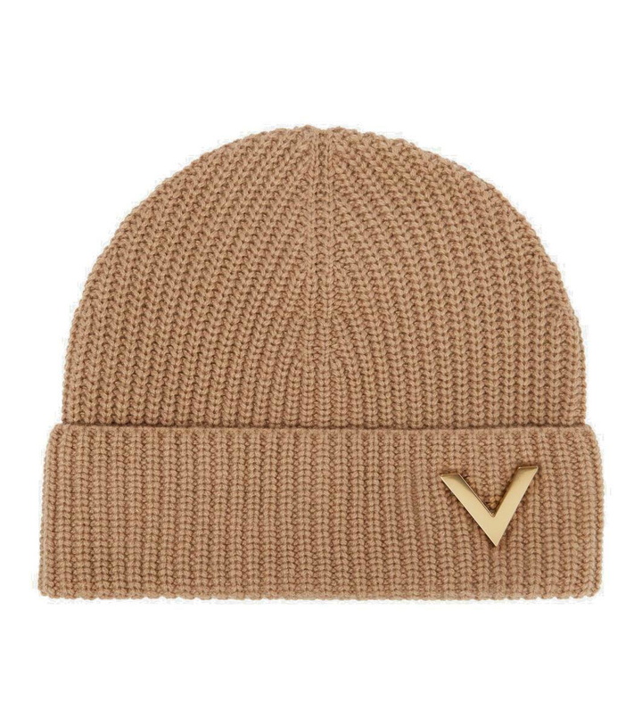 Photo: Valentino Ribbed-knit embellished cashmere beanie