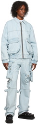 We11done Blue Washed Denim Cargo Pants