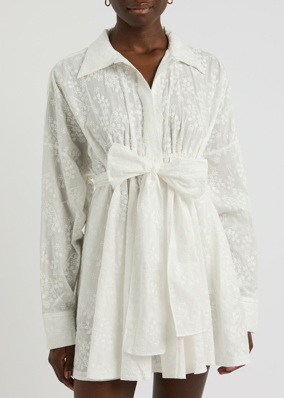 Norma Kamali Floral-embroidered Cotton Mini Shirt Dress White Norma Kamali Norma Kamali Floral-embroidered Cotton Mini Shirt Dress White Norma Kamali