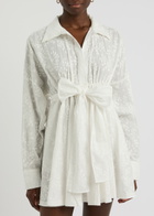 Norma Kamali Floral-embroidered Cotton Mini Shirt Dress White
