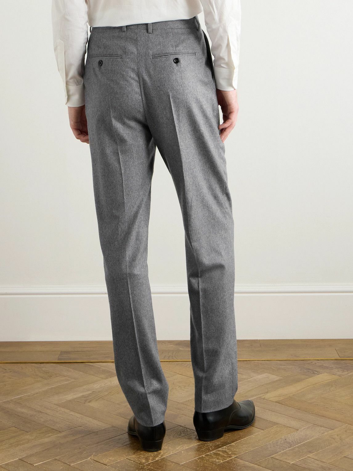 CELINE - Keith Tapered Pleated Cashmere-Flannel Trousers - Gray