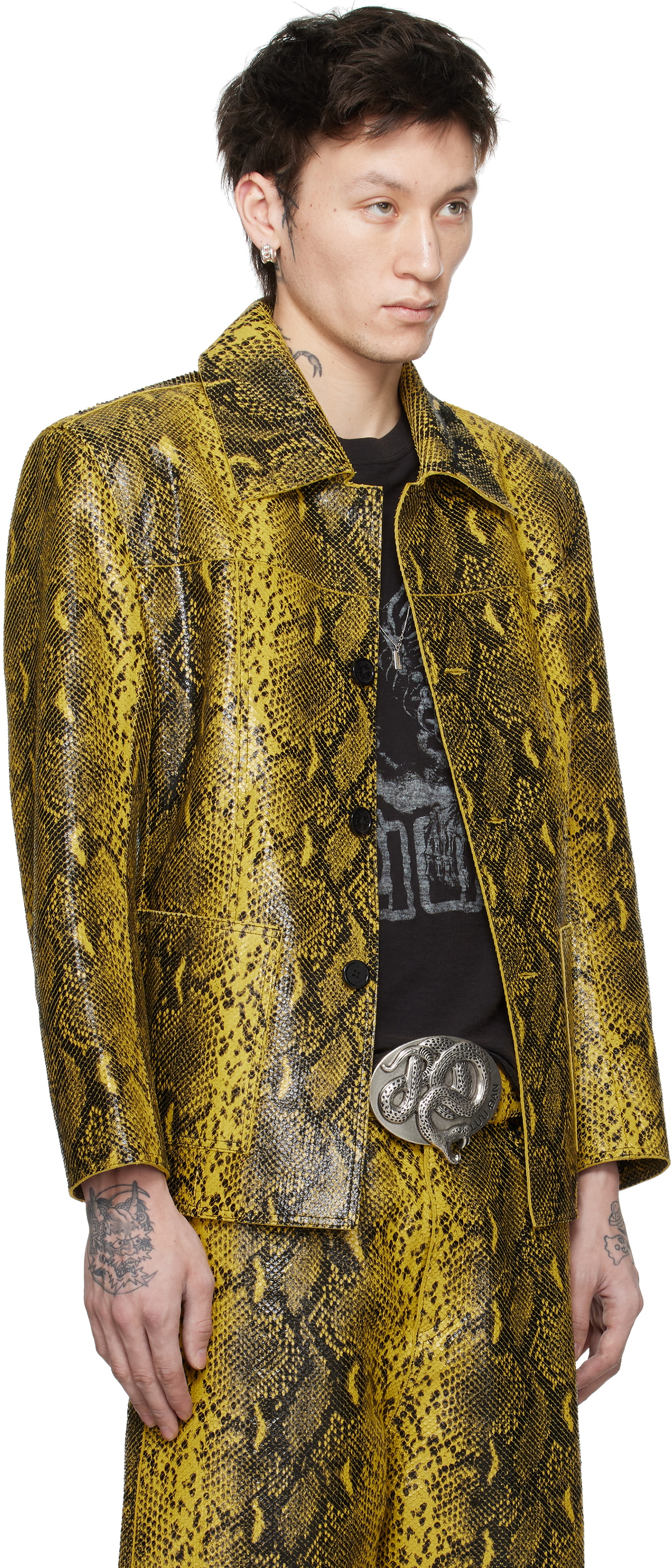 LU'U DAN Black & Yellow 'Year of the Snake' Creep Leather Jacket