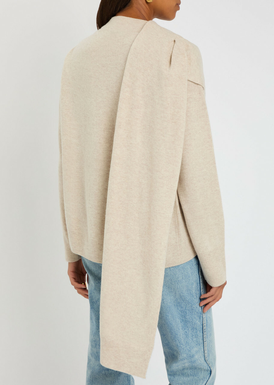 Vince Cape-effect Wool and Cashmere-blend Jumper Cream