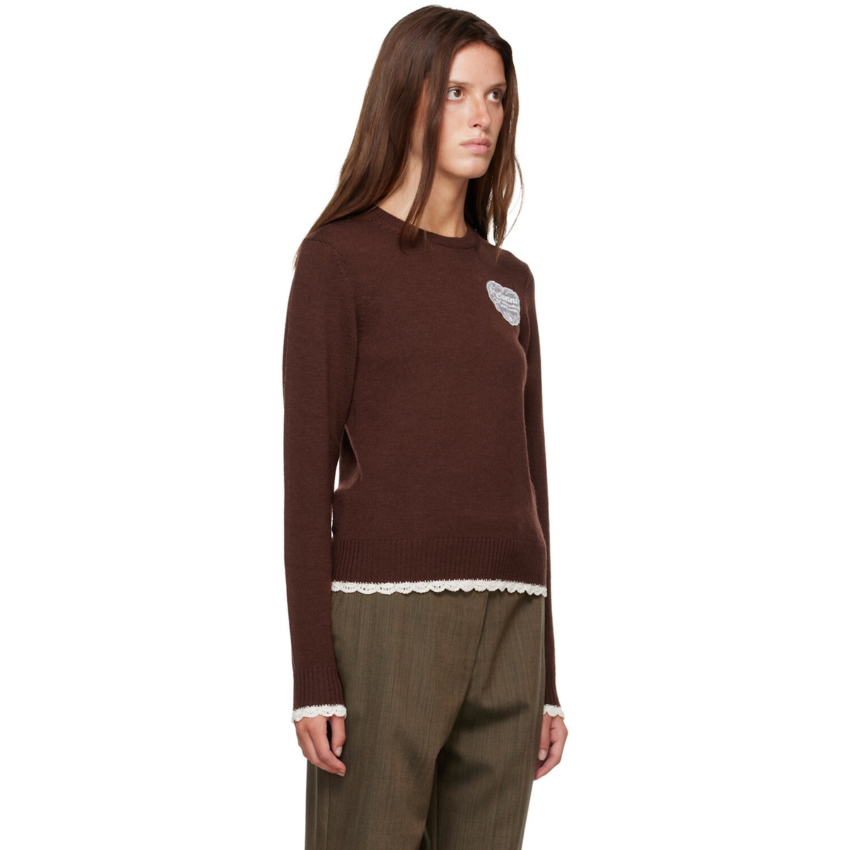 GANNI Brown Crewneck Wool Sweater