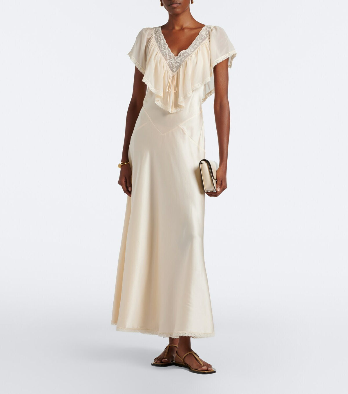 Dôen Léoris lace-trimmed ruffled silk midi dress
