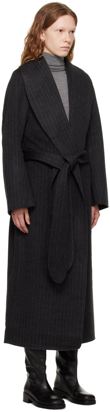 Totême Gray Pinstripe Robe Coat Toteme